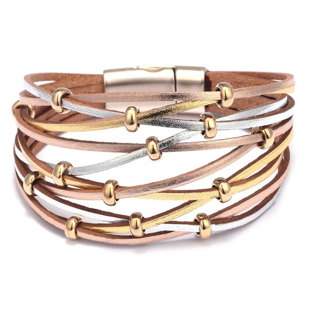 Gold&Silver&Rose Weave Woman Bangle